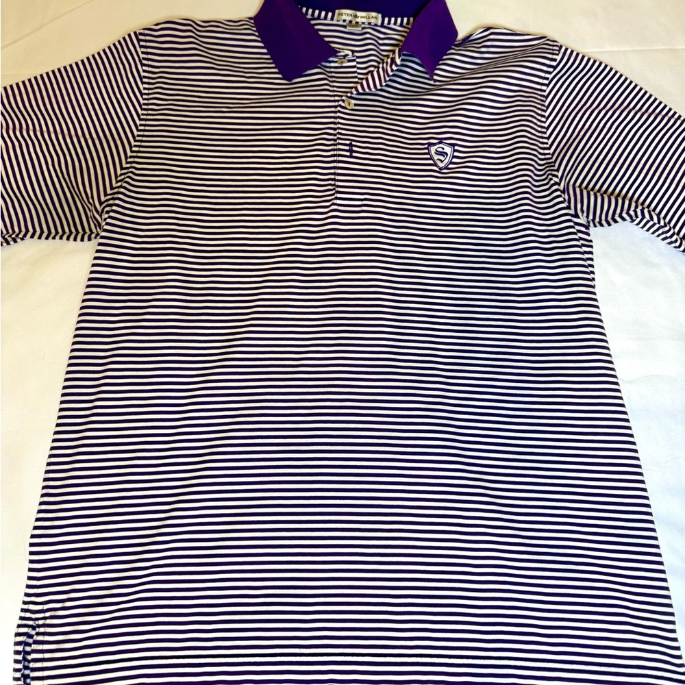 Peter Millar Striped Purple and White Polo Shirt